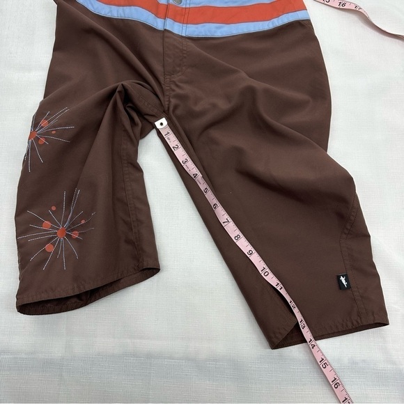 Horny Toad Size 2 Brown Blue Salmon Pink Retro Long Board Shorts - Picture 7 of 9